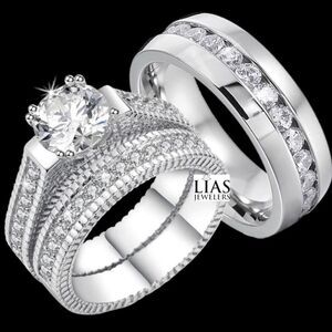 New 18k white gold wedding ring set (His and Hers wedding ring set)